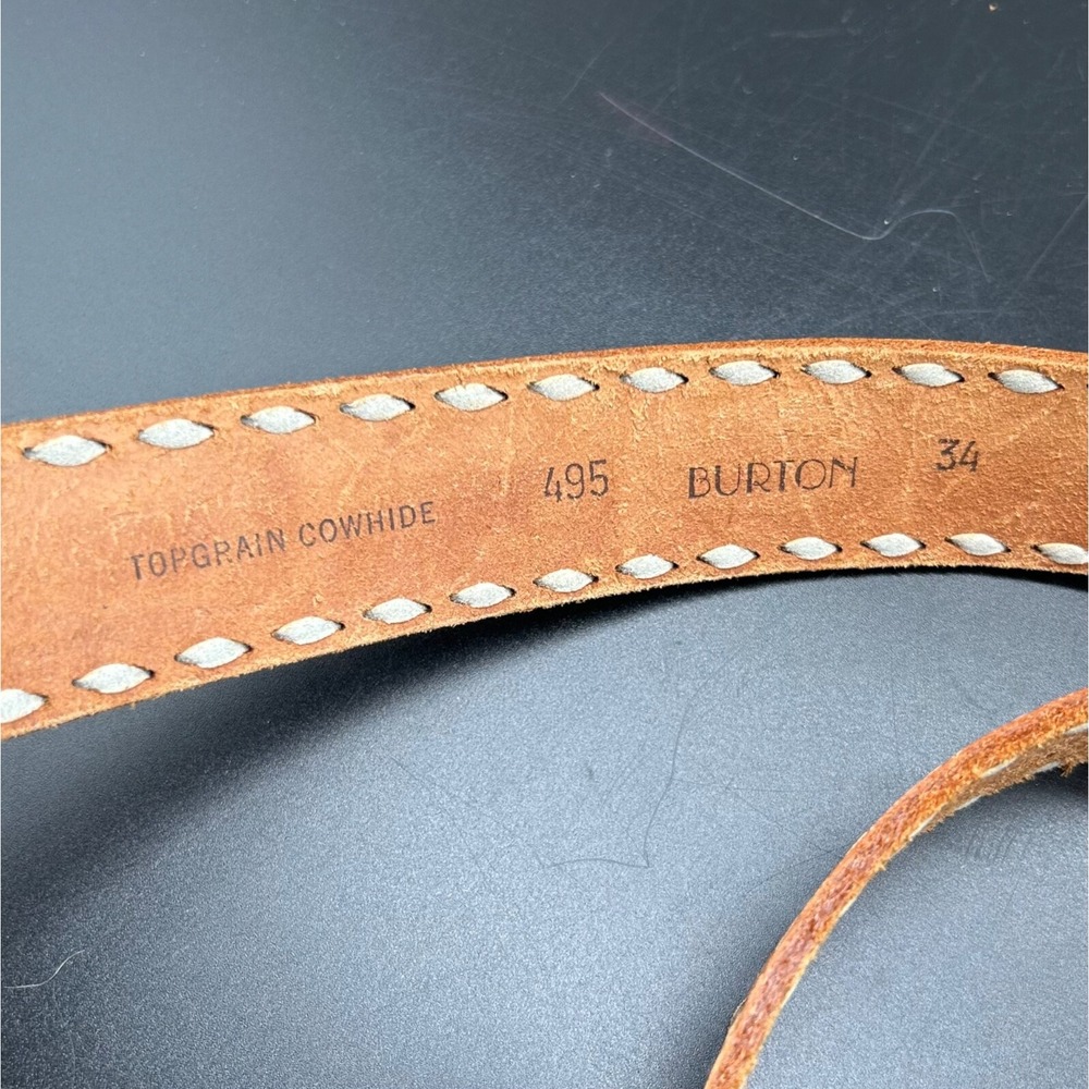 VTG Burton Mens Belt 34 Tooled Brown Leather Cowboy Western Square Stone Buckle - Picture 6 of 8